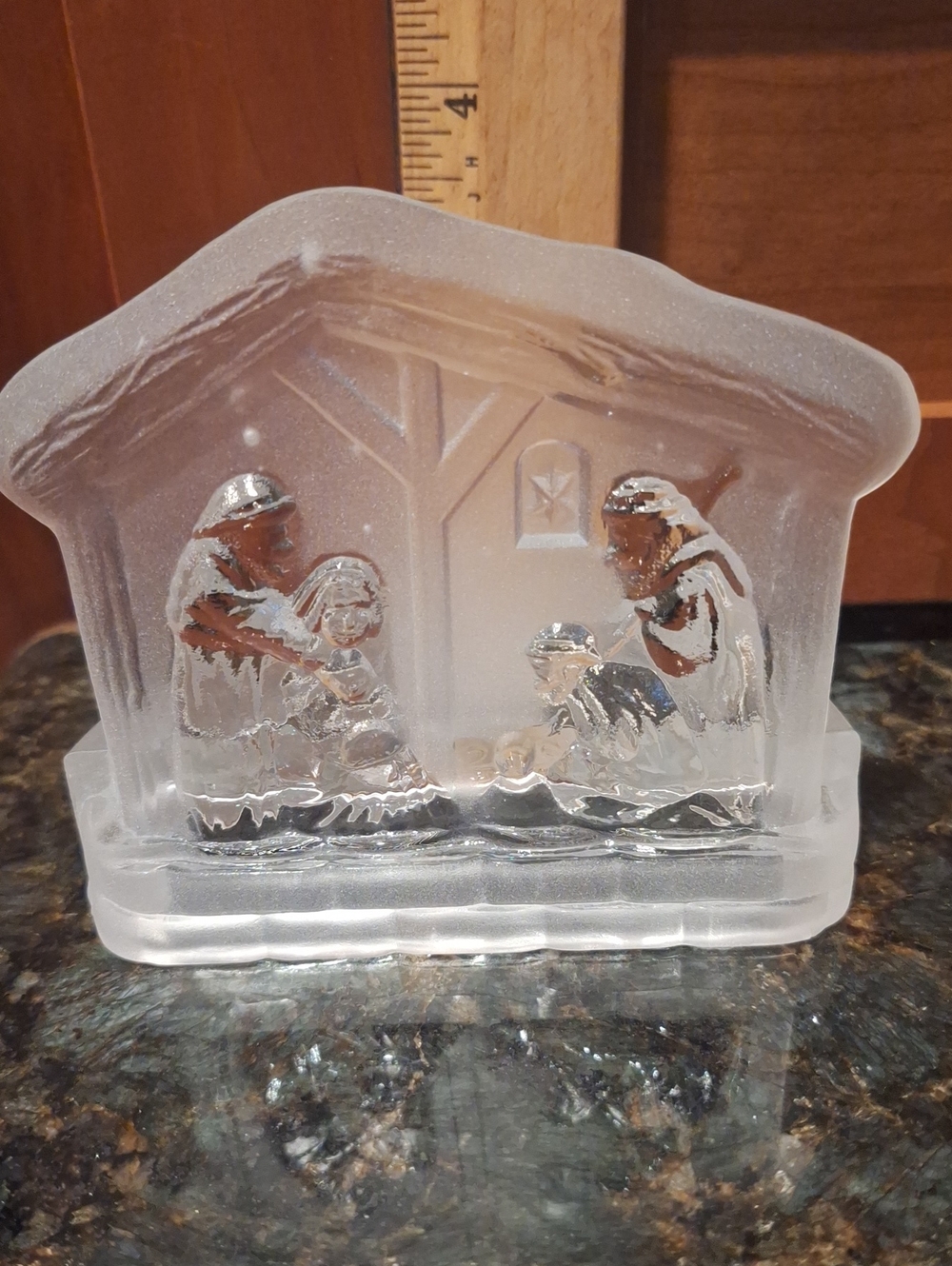 Christmas Around The World, Vintage,Frosted Glass Nativity Scene Tealight Holder
